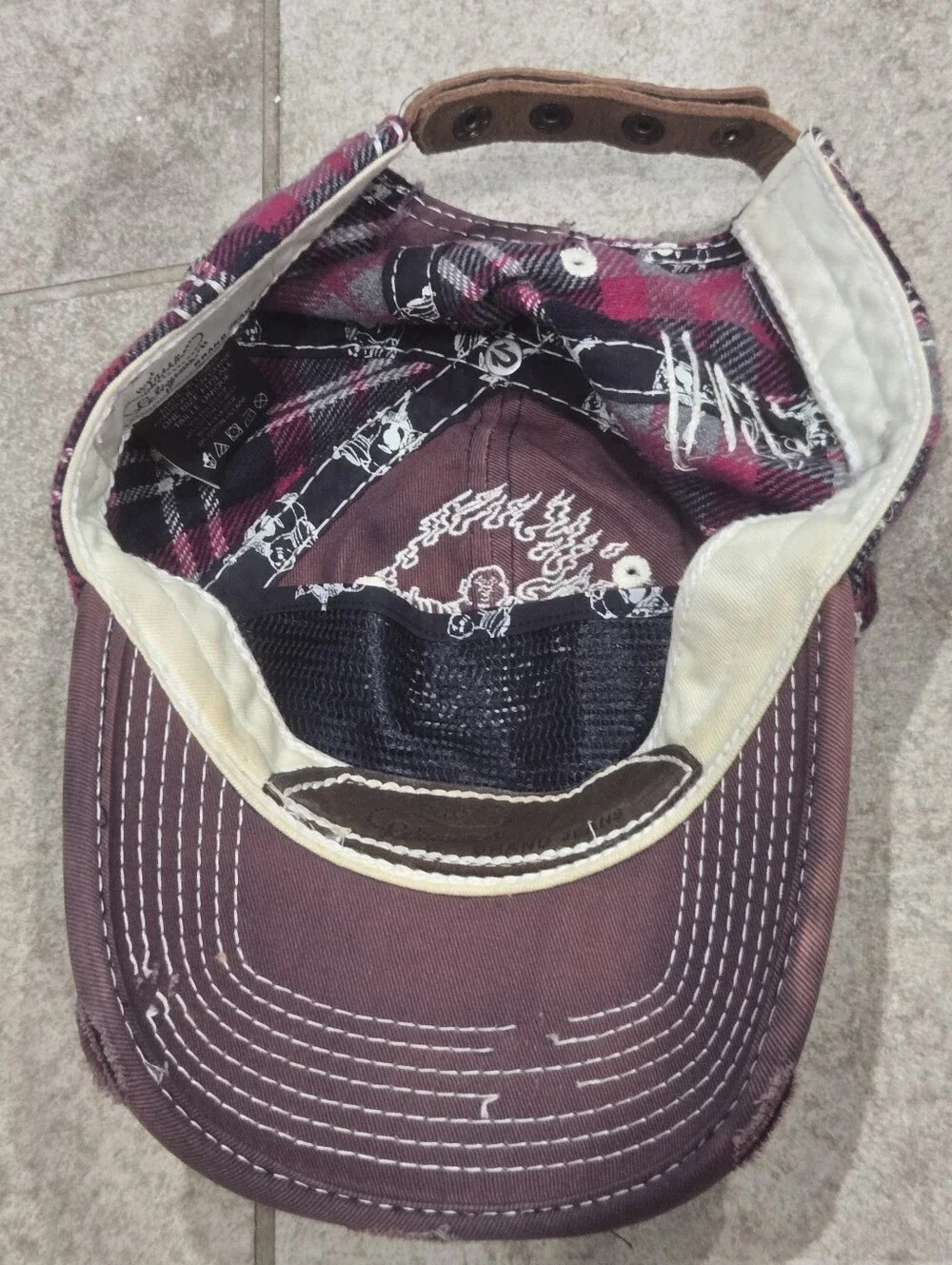 True Religion Rare Distressed Hat Pink Plaid Unisex Snapback
